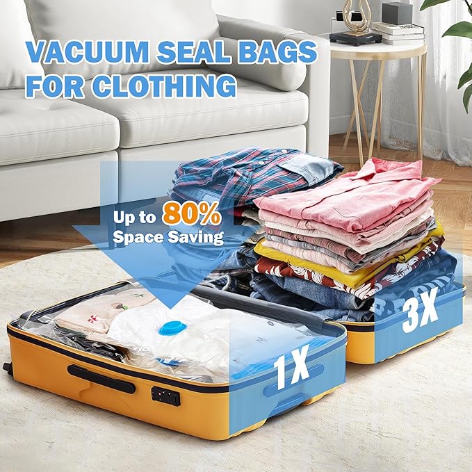 Vacuum Storage Bags with USB Electric Pump, 12 Pack Vacuum Seal Bags for Clothing Travel(4 Large/4 Medium/4 Small), Portable Space Saver Bag for Travel Luggage, Blankets