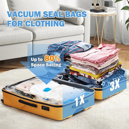 Vacuum Storage Bags with USB Electric Pump, 12 Pack Vacuum Seal Bags for Clothing Travel(4 Large/4 Medium/4 Small), Portable Space Saver Bag for Travel Luggage, Blankets