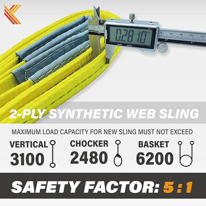 2-Ply Lifting Straps 1”x 15ft Webbing Sling Tree Saver 2Pack Heavy Duty Web Strap Rigging Moving Towing Hoisting Gear KODIAK STRAPS