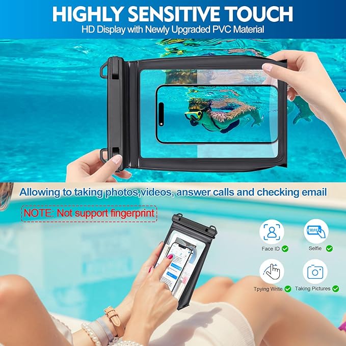 Large Floating Waterproof Phone Pouch [with Sealing Strip], Cell Phone Dry Bag for iPhone 16 15 14 13 12 Pro Max Galaxy Google All Devices, Float Waterproof Bag for Beach Vacation