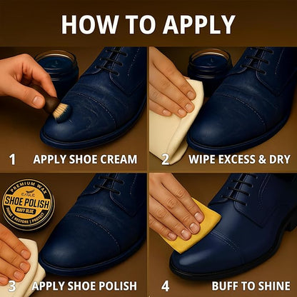 Eagle Shoe Shine Kit Navy Blue – 5-Piece Leather Shoe Polish & Cream Set with Brush & Cloths | Beeswax Waterproof Polish + Carnauba Wax Shoe Cream | Restore, Shine & Protect Dress Shoes & Boots