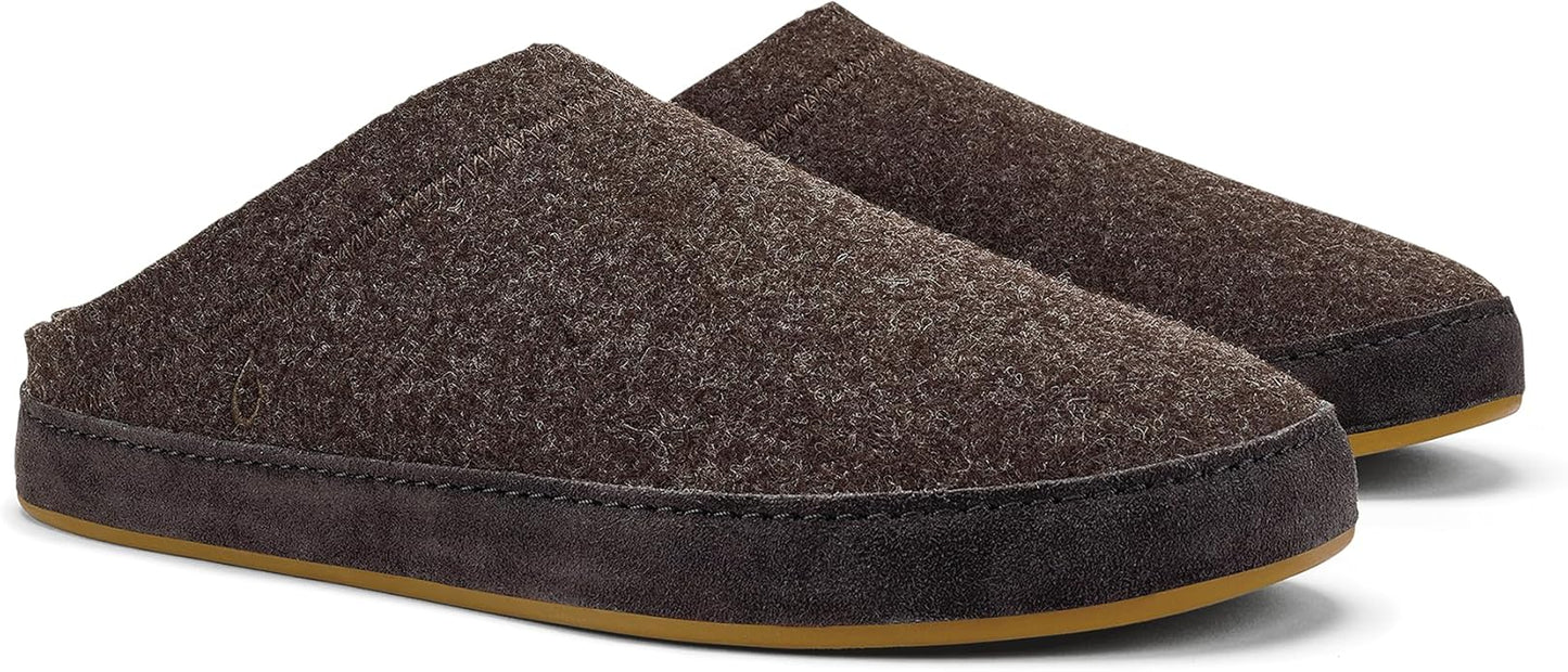 OLUKAI Hamani Hulu Men's Wool Mule Slippers, Soft & Comfortable Slippers with Premium Materials, Sheepskin Shearling & Italian Felt, All-Day Wear