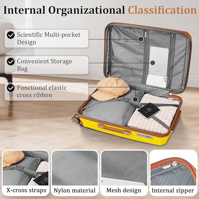4-Piece Expandable Hardshell Luggage Set with TSA Lock (14/20/24/28) - Lightweight PP Suitcases, 360° Silent Spinner Wheels and Durable 100LB Handle for Air Travel (D# Yellow)