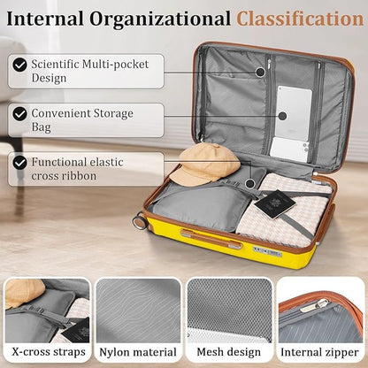 4-Piece Expandable Hardshell Luggage Set with TSA Lock (14/20/24/28) - Lightweight PP Suitcases, 360° Silent Spinner Wheels and Durable 100LB Handle for Air Travel (D# Yellow)