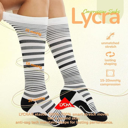 Merino Wool Compression Socks for Women Men, 15-20 mmHg Knee High Socks for Flying, Travel, Running
