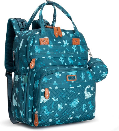 BabbleRoo Diaper Bag Backpack - Baby Essentials Travel Tote - Multi Function Water Resistant Diaper Bag, Travel Essentials Baby Bag with Changing Pad, Stroller Straps & Pacifier Case - Unisex, Dino