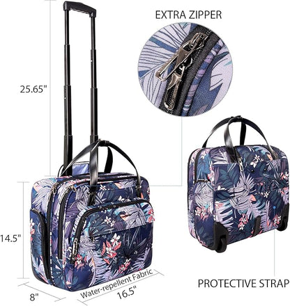 VANKEAN Rolling Laptop Case for Women, Premium Rolling Travel Bag Fits Up to 15.6 Inch Laptop Carry on Briefcase Water-Proof Overnight Computer Bags with RFID Pockets