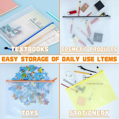 24pcs Mesh Zipper Pouch Bags, A3 16.5x12.5 Inches Large Reusable Zipper Pouches Waterproof Zipper Pouches for Office Supplies, Puzzles, Board Game, School, Travel Accessories& Craft Projects