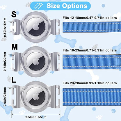 SANKALA for Airtag Dog Collar Holder, [1 Pack] Waterproof & Chew-Proof Stainless Steel Dog Airtag Holder with Slide-On Installation, Full Body Covered Air Tag Holder for Most Pet Collar, Silver, S
