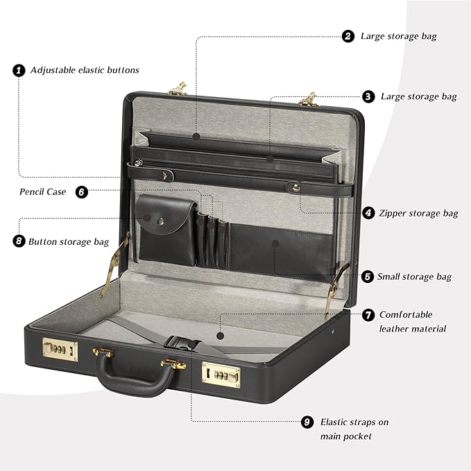 Briefcases for Men, Professional Leather Briefcase with Lock, Hard Shell Business Brief Case, Durable Executive Attache Case for Laptop Documents, Mens Hard Briefcase for Work Office Travel
