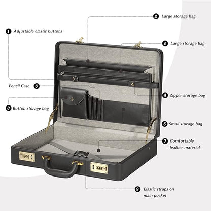 Briefcases for Men, Professional Leather Briefcase with Lock, Hard Shell Business Brief Case, Durable Executive Attache Case for Laptop Documents, Mens Hard Briefcase for Work Office Travel