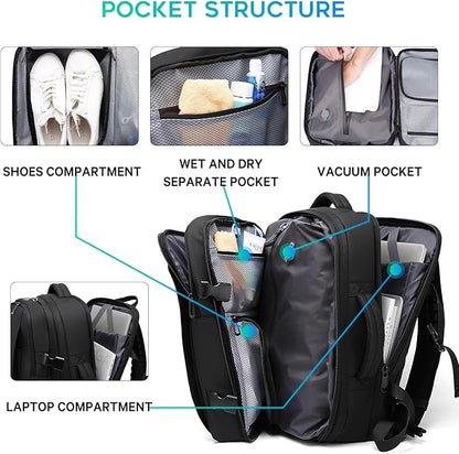 BANGE Backpack with Anti-Theft Vacuum Compression Travel Backpack,Expandable Backpacks with Pump for Airplanes