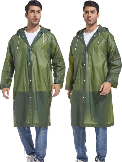 2-Pack Reusable Rain Ponchos for Adults, HOOMBOOM Raincoats Emergency for Women/Men with Drawstring and Sleeves