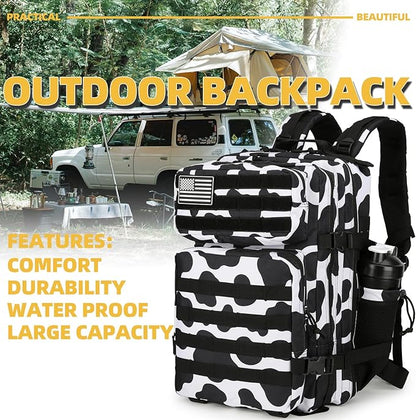 25L Tactical Backpack Military Tactical Backpack for Men and Women Small Assault Pack Outdoor Travel Hiking Camping Rucksack with Molle Webbing (Cow Print)