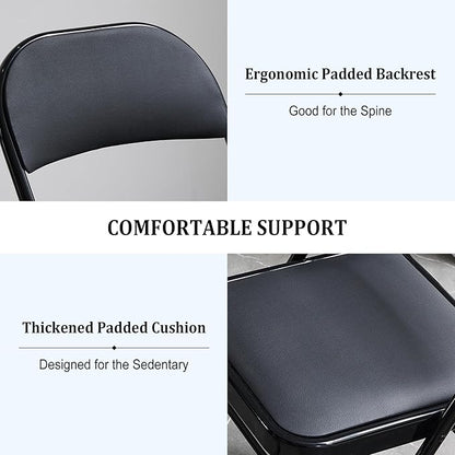 4 Pack Black Folding Chairs with Padded Cushion and Back, Portable Heavy Duty Metal Frame Commercial Seat with 330-LBS Capacity, Foldable Indoor Outdoor Chairs for Office Party Events Kitchen Dinning