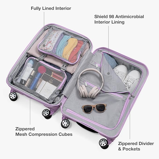 Traveler's Choice Pagosa Indestructible Hardshell Expandable Spinner Luggage, Lavender, 22-Inch Carry-on