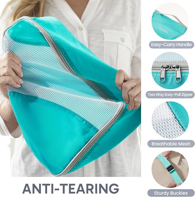 ALL INCLUDED 10 Set Durable Packing Cubes for Suitcases,OlarHike Essentials for Travel,UPGRADED Anti-Tear Stitching, NEW Improved Luggage Packing Organizers for Travel Accessories,Turquoise