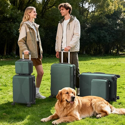 Karl home Luggage Sets 5 Piece, PP Hard Case Suitcase Set with Built-in Lock Spinner Wheels, Lightweight Durable Carry on Luggage for Business Travel - Dark Green (12/16/20/24/28")