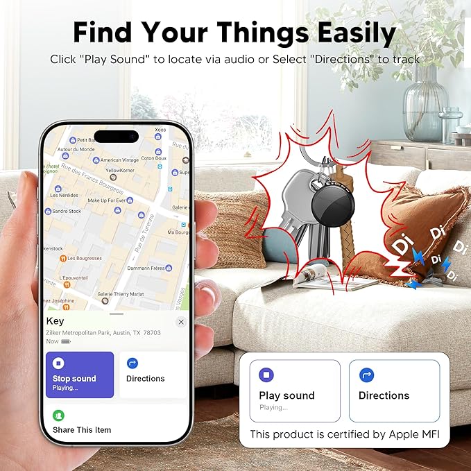 2025 Air Tracker Tags-4 Pack 5.3 Smart Bluetooth Tracker Tag Work with Apple Find My (iOS Only) Key Finder Item Locator for Keys, Luggage,Wallet, Backpack, Pets,etc. (Black, 4 Pack)
