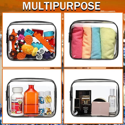 6 Pieces Clear Cosmetics Bag Bulk, TSA Approved Toiletry Bag for Travel, PVC Zippered Clear Pouch Cosmetic Makeup Bag Waterproof Vinyl Plastic Organizer Case for Vacation Bathroom (Large)
