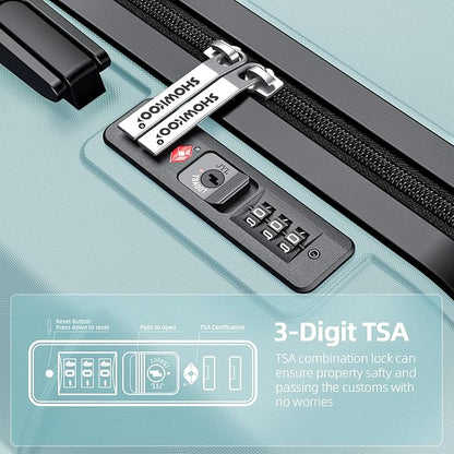 SHOWKOO Luggage Sets Expandable PC+ABS Durable Suitcase Double Wheels TSA Lock 5pcs Mint Green