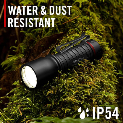 Coast XT7R 1500 Lumen Rechargeable LED Flashlight with Magnetic Mount, Slide Focus, and Pocket Clip, Black