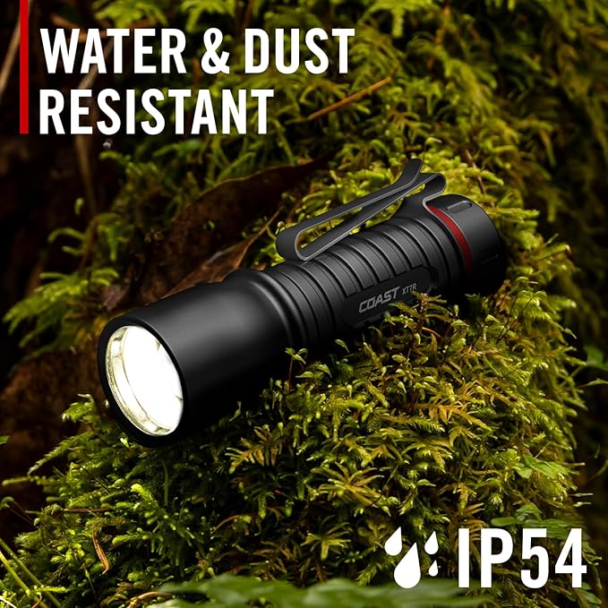 Coast XT7R 1500 Lumen Rechargeable LED Flashlight with Magnetic Mount, Slide Focus, and Pocket Clip, Green