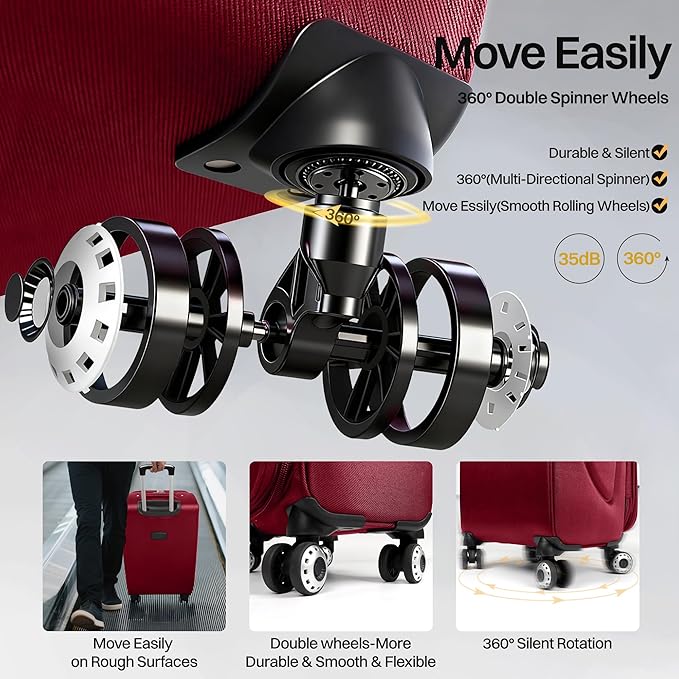 32'' Large Softside Suitcase,Expandable 15% Luggage,with Double Spinner Wheels and LOCK,Lightweight Travel Suitcase for Men/Women（Burgundy-Grey,32in）