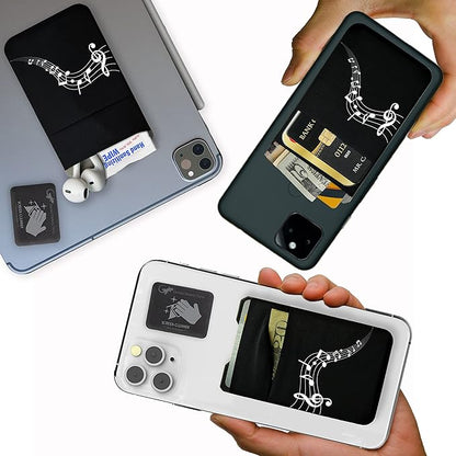 Gecko Travel Tech Double Pocket - Adhesive Card Holder - Cell Phone Pouch - Stick on Spandex Pocket - Carry Credit Cards and Cash - MUSIC