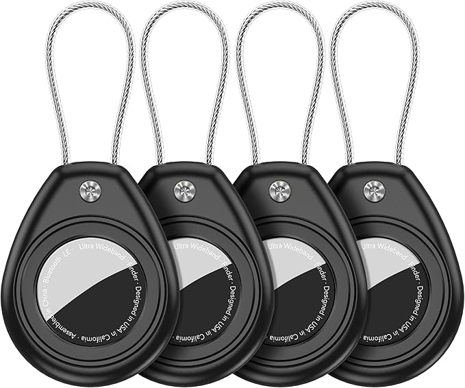 HATALKIN Compatible with AirTag Holder Air Tag Keychain Case with Screen Protector, IP68 Waterproof Air Tags Key Chain for Apple Tag GPS Tracker, Air Tags-4 Pack Holder for Luggage Key,Backpack