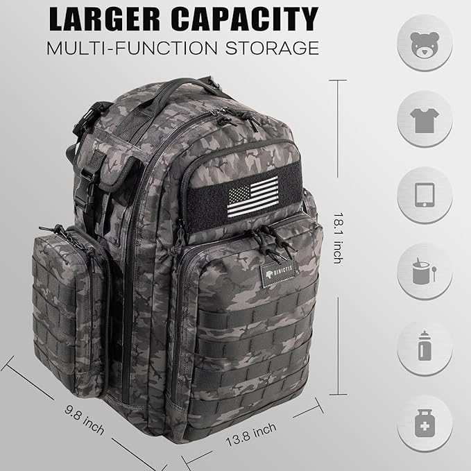 Dad Diaper Bag, Mens Diaper Bag Backpack with Diaper Changing Mat, Military Diaper Backpack with Molle Webbing, Waterproof Pouch, Baby Wipes pocket, Insulated Bottle Pockets- Black Camo