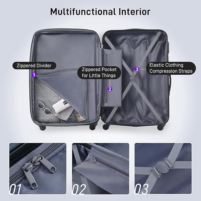 Merax Luggage Sets 13 Piece Suitcase Set 16/20/24/28 IN,Carry on Luggage and Travel Bag TSA Lock Expandable,Hard Case Luggage with Spinner Wheels,Purple