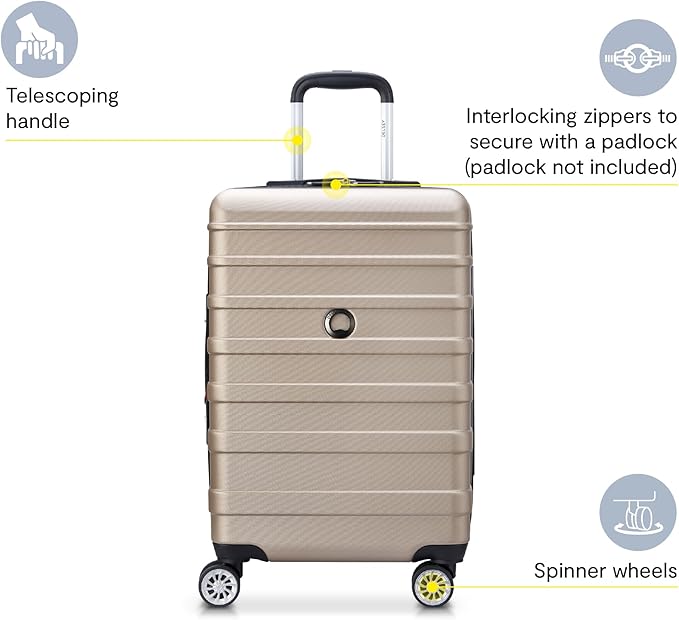 DELSEY PARIS Margot Hardside Luggage, Dual Wheel Spinners for Smooth Travel, Expandable with Spacious & Organizable compartments, Men and Women, Gold, Large Check-In 28-Inch
