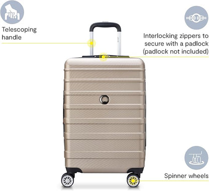 DELSEY PARIS Margot Hardside Luggage, Dual Wheel Spinners for Smooth Travel, Expandable with Spacious & Organizable compartments, Men and Women, Gold, Carry-On 20-Inch