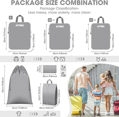 8 Set Compression Packing Cubes for Travel, Expandable Compression Cubes for Suitcases, Lightweight Suitcase Organizer with Shoes & Laundry Bags, Travel Accessories for Men Women