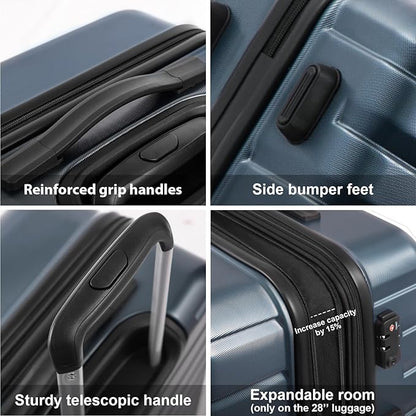 Coolife Larage Luaggage Hardside Expandable Suitcase with Spinner Wheels Checked 28-Inch