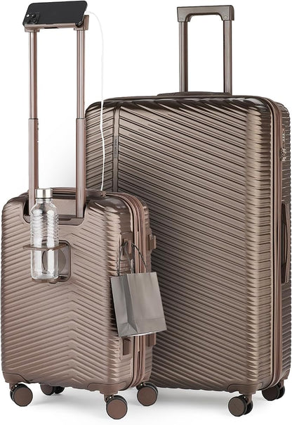 Nine West Zion 2-Piece Smart Luggage Set (20/28), Hardshell Spinners with Cup Holder & USB Port, Expandable & Scuff-Resistant Surface Chocolate Martini