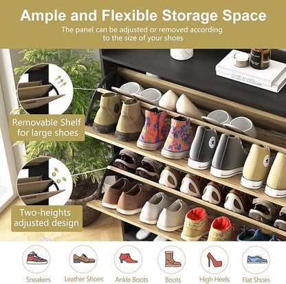 Spaco Shoe Cabinet for Entryway,Narrow Shoe Storage Cabinet with 2 Flip Drawers,Slim Hidden Shoe Rack Organizer with Metal Leg for Hallway