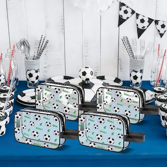 12 PCS Soccer Gift Accessories Bags Soccer Cosmetic Bags Goodie Snack Makeup Pouch Bag Waterproof Clear PVC Travel Bag with Zipper for Girls Team Gifts Valentine Player Sport Party Favors