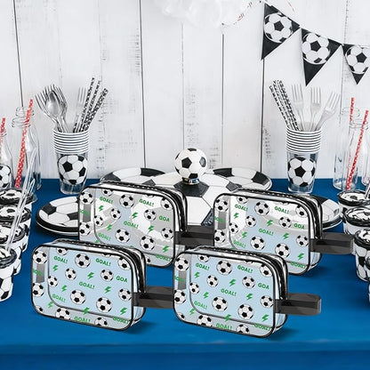 12 PCS Soccer Gift Accessories Bags Soccer Cosmetic Bags Goodie Snack Makeup Pouch Bag Waterproof Clear PVC Travel Bag with Zipper for Girls Team Gifts Valentine Player Sport Party Favors