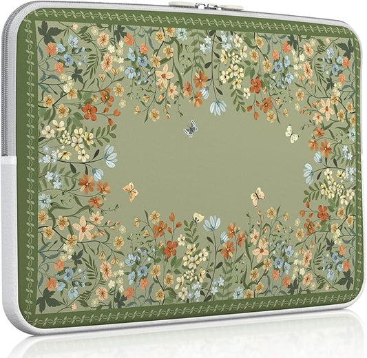 iCasso Computer Sleeve 13 inch,Cute Girly Laptop Bag Green,13-13.6 inch Waterproof Laptop Sleeve Compatible with MacBook Air Pro 13/14, HP Dell ASUS Lenovo Chromebook Notebook, Green