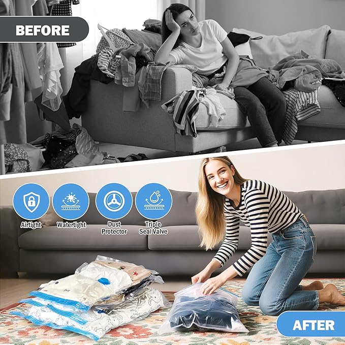 Vacuum Storage Bags with USB Electric Pump, 12 Pack Vacuum Seal Bags for Clothing Travel(4 Large/4 Medium/4 Small), Portable Space Saver Bag for Travel Luggage, Blankets