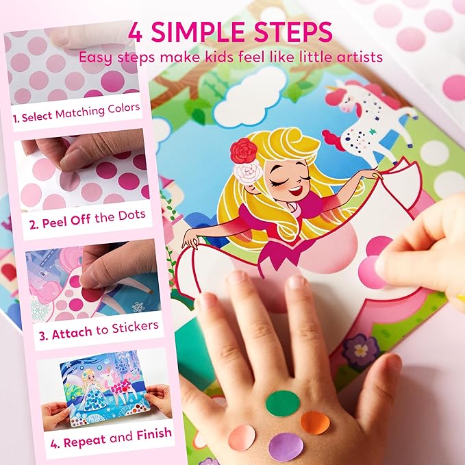 Klever Kits Princess Dot Art Kit for Kids, No Mess Sticker for Toddlers 3-7, Art and Craft Kits, DIY Creative Activity, Travel Toy, Birthday Presents for Boys Girls