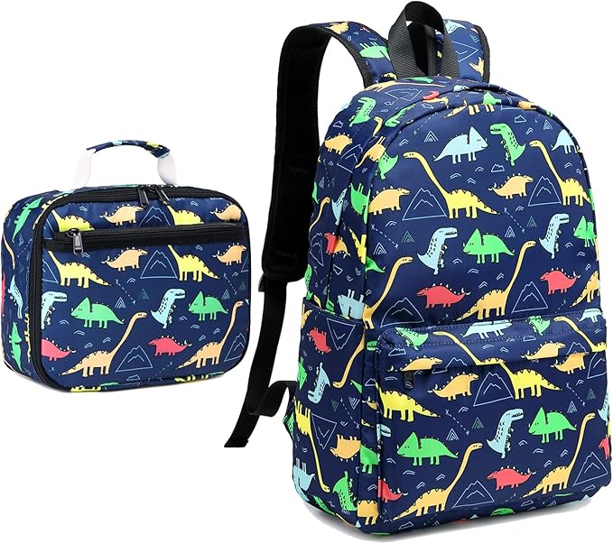 CAMTOP Backpack for Kids, Boys Preschool Backpack with Lunch Box Toddler Kindergarten School Bookbag Set (4-7Years,Dino-Navy Blue, 15/''(L)x11.8/''(H)*5.1/''(W))