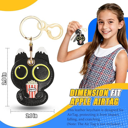 Leather Keychain for Airtag, Cute Protective Keychain Holder Compatible with Apple Air Tag,GPS Item Tracker Case Cover for Keys,Bags,Pets,Luggage(Cat)
