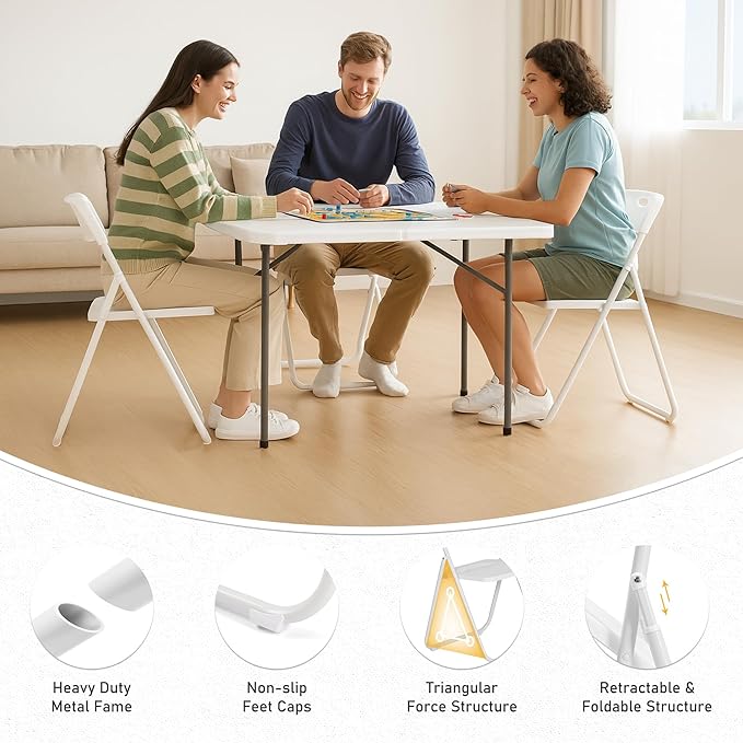 30 Pack White Plastic Folding Chairs, Indoor Outdoor Portable Stackable Commercial Seats with Steel Frame for Home Office Wedding Party Events Kitchen Dining, 350lb Capacity