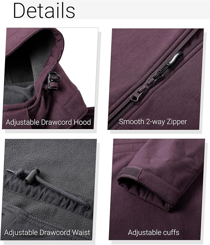 Outdoor Ventures Women's Softshell Jacket with Removable Hood Fleece Lined Windbreaker Insulated Long Warm Rain Jacket