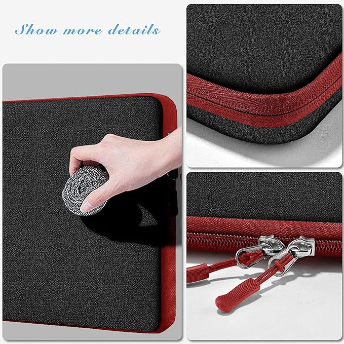 Slim Laptop Case 13.3 14 inch Sleeve, Rainproof & Shockproof Carrying Case for Notebooks Compatible with MacBook Pro 14" and All Models 13.3" MacBook Air/Pro, Most Popular 13"-14" PC,Black-red