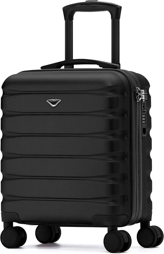 Flight Knight Carry On Suitcase 18x14x8" Hardside Built In TSA Lock & USB Port Lightweight Luggage Silent Double Spinner Wheels Maximum Underseat Carry-On Bag For American & United Approved Airlines