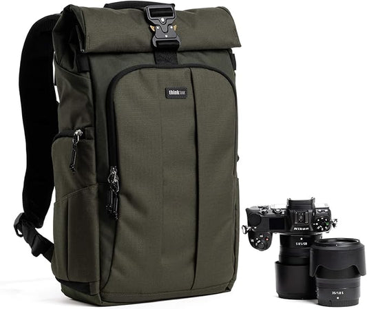Think Tank FocusPoint 22L RollTop Camera Backpack - Greenway: Expandable Travel & Camera Backpack with Laptop Sleeve, Quick Side and Back Access, Rain Cover – Versatile Photography & Travel Bag